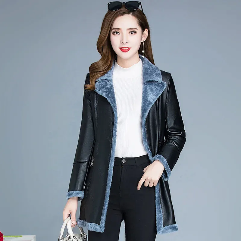 Plush Padded Fur All-in-one Clothing Female Mid-length V-neck Coat For Winter 2024 New Women Loose And Warm Overcoat