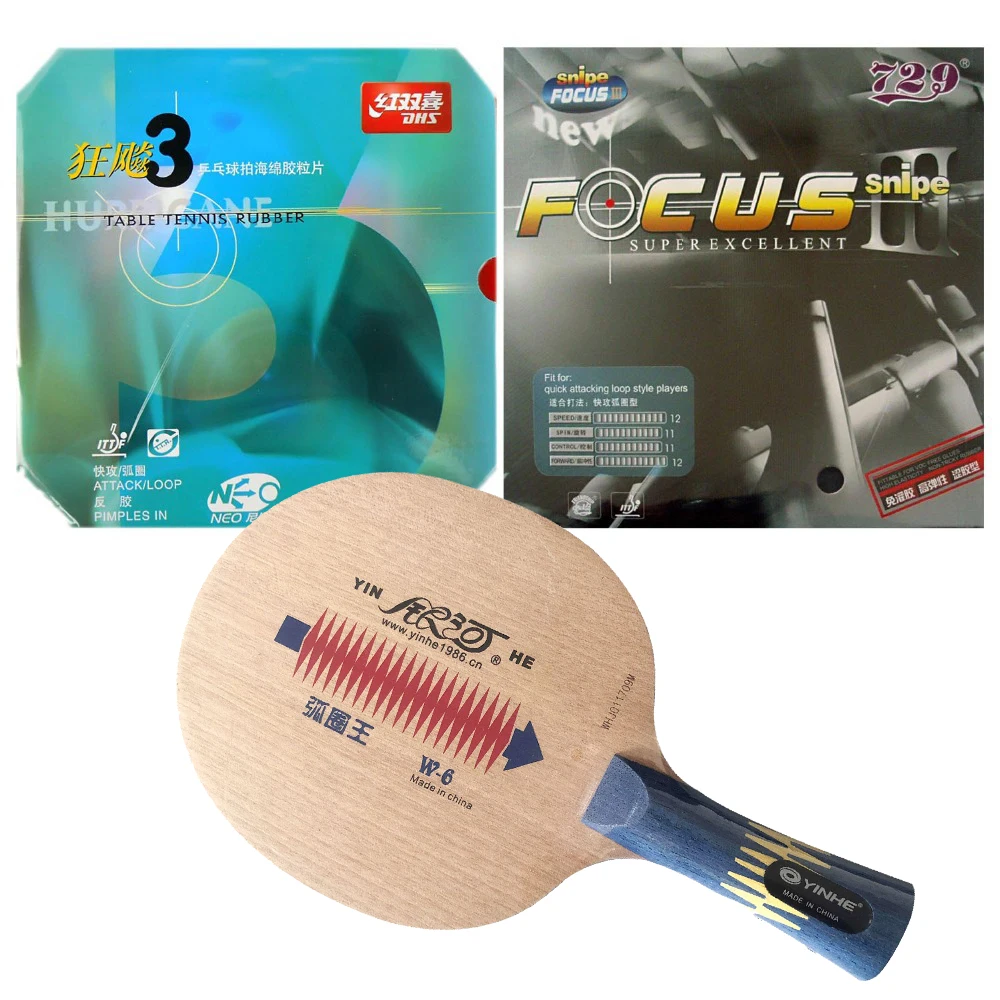 

Pro Combo Racket Galaxy YINHE W-6 Long Shakehand-FL with RITC729 FOCUS3 Snipe and DHS NEO Hurricane 3 Rubbers