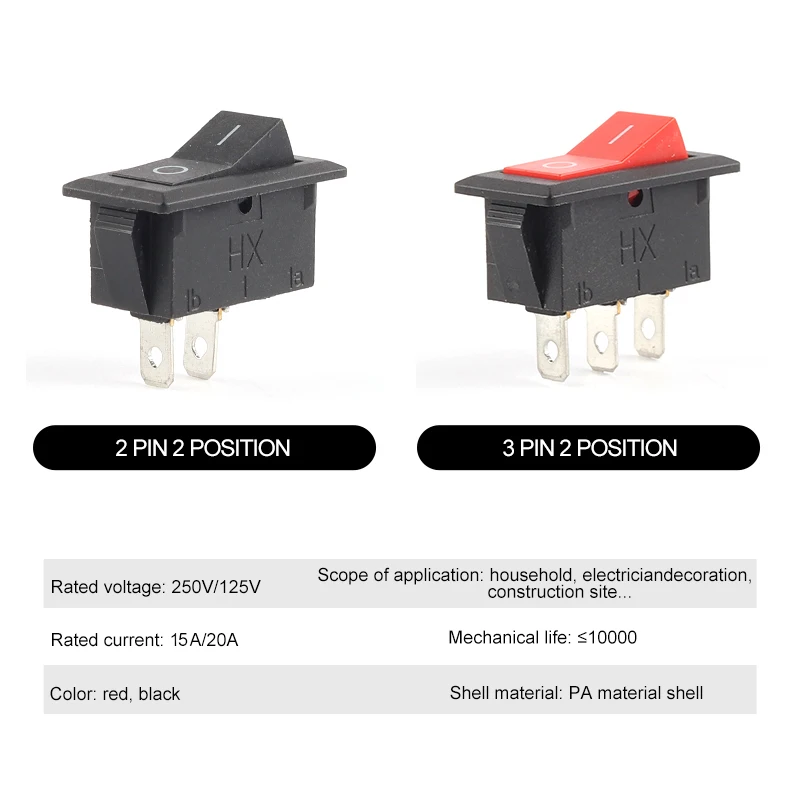 5PCS interruttore a bilanciere KCD3 5A/20A 250V/125V 33 x16mm 2 posizioni SPST 2/3pin Snap in ON/OFF ON/ON Car Dash Truck Boat interruttore a