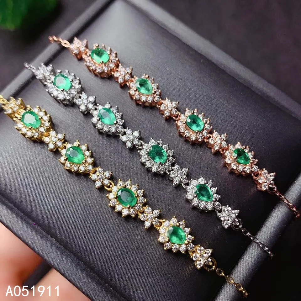 

KJJEAXCMY fine jewelry natural Emerald 925 sterling silver new women hand bracelet support test noble