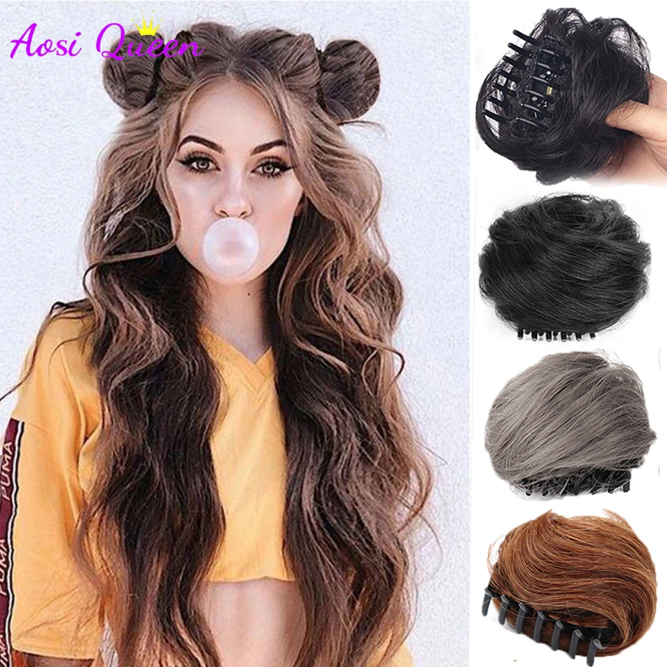 AS Short Curly Chignon Clip-on Hair Synthetic Elastic Band Hair Bun Hairpiece Donut Roller Bun Fake hair Claw Clip For Women