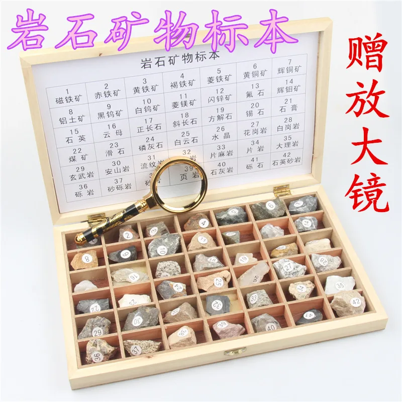 Mineral Rock Specimen Box 42 Kinds Primary School Geography Ore Science Teaching Instrument Teaching Equipment Rock Specimens