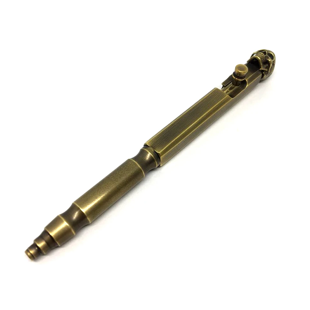 Outdoors Action Writing Tools EDC Solid Brass Handmade Skull Bolt Ballpoint Pen School Office Stationery Supplies