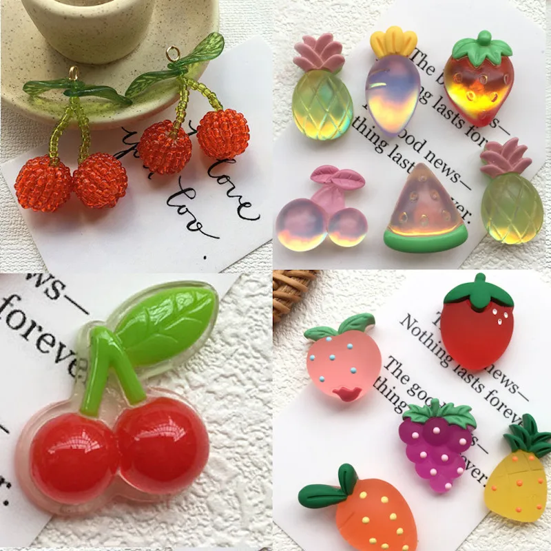 

50 шт., модные серьги-подвески из смолы, свежие фрукты, еда, вишня, клубника, арбуз, подвески, серьги-гвоздики, ювелирные изделия ручной работы, сделай сам
