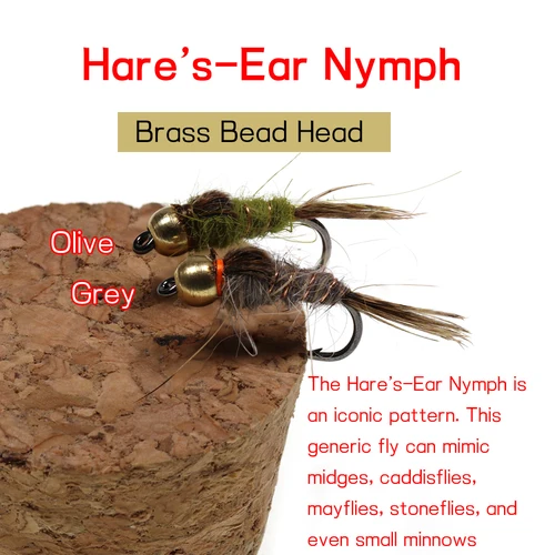 Imagen 2 del producto Bimoo 10PCS Clásico # 14 cuentas de latón pesadas oreja de liebre mosca trucha pesca húmeda/ninfa mosca señuelo cebo verde oliva gris