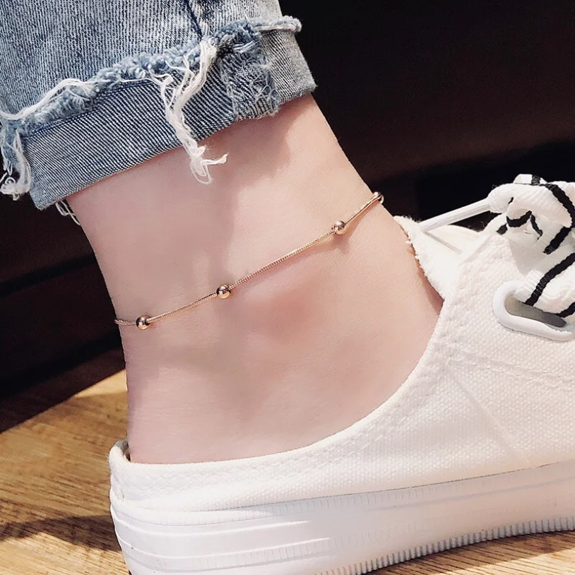 316L Stainless Steel New Fashion Fine Jewelry Minimalism Non Sliding Beading Charm Snake Bone Chain Anklets For Women Tobilleras