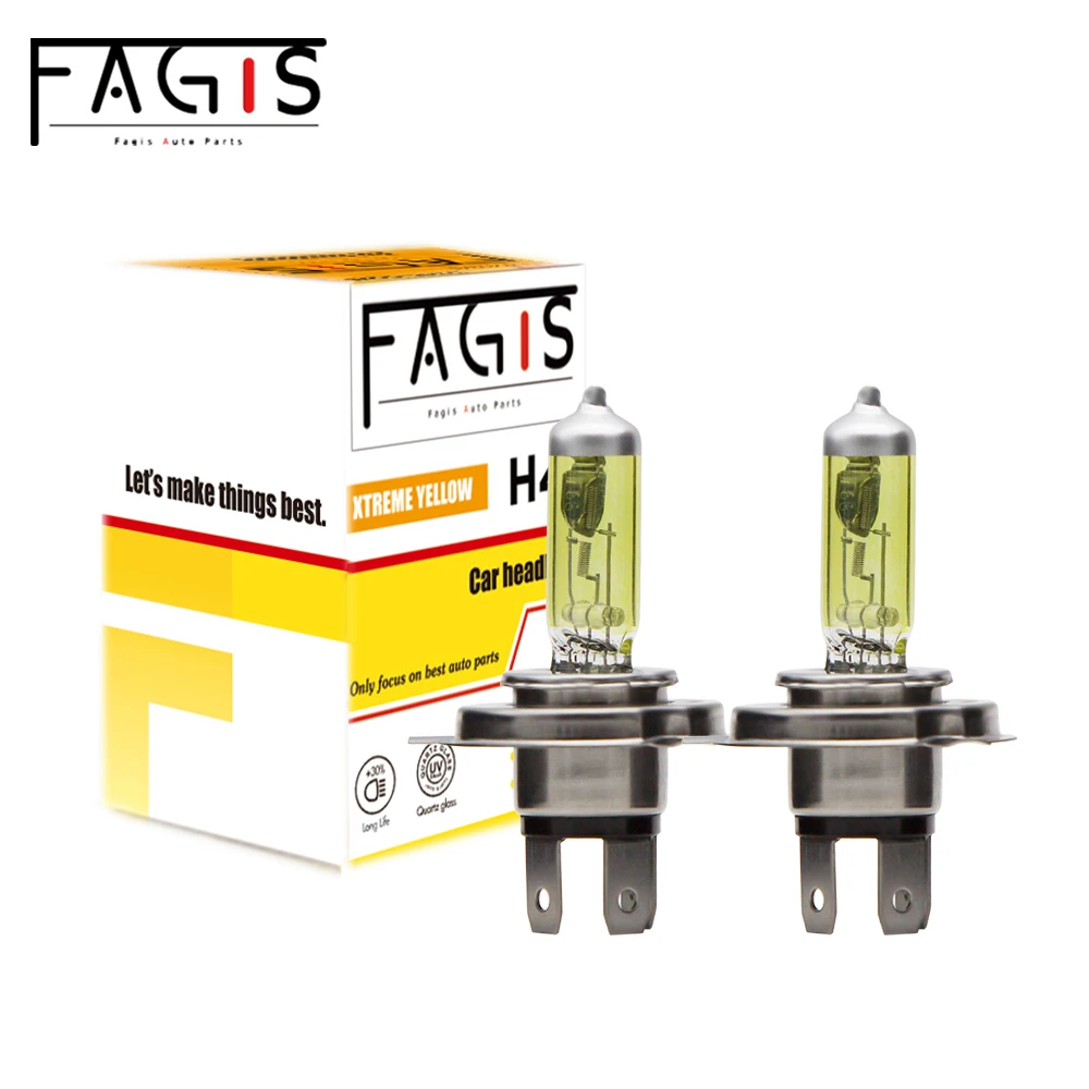 Fagis 2 Pcs H4 9003 HB2 12V60/55W P43T Yellow Lights 2800K Car Headlight Auto Fog Lamps Halogen Bulbs