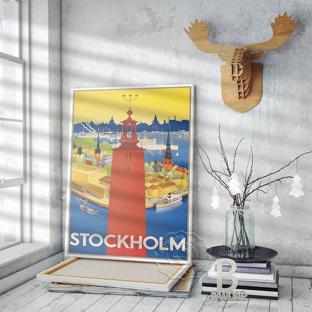 Spanien Prints Poster, World Travel Sweden Europe Scenery Still Life Canvas Painting, Vintage Coast City Wall Sticker Home Decor