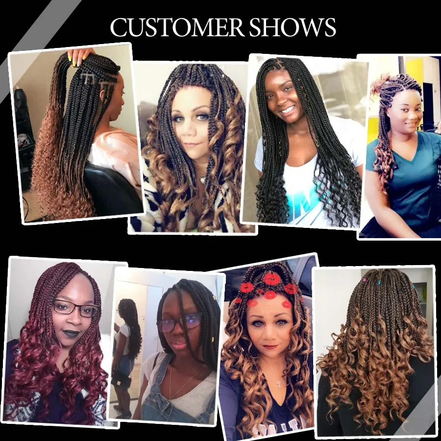 TOMO 22 Strands Curly Box Braids Crochet Hair 14" 18" 24" Ombre Synthetic Braiding Hair Extension Heat Fiber Bulk Brown Blonde