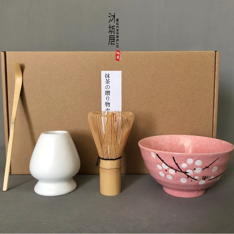 

MCJ 4--5 pieces/sets traditional matcha giftset bamboo matcha whisk scoop ceremic Matcha Bowl Whisk Holder japanese tea sets