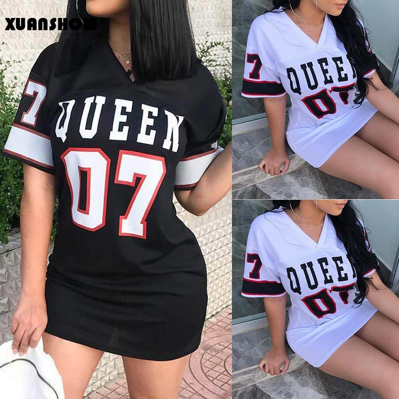 

XUANSHOW 2024 Summer Dress Women New Casual Loose Cotton Linen Sexy Short Sleeve V-neck Letters Bodycon Dress Vestidos