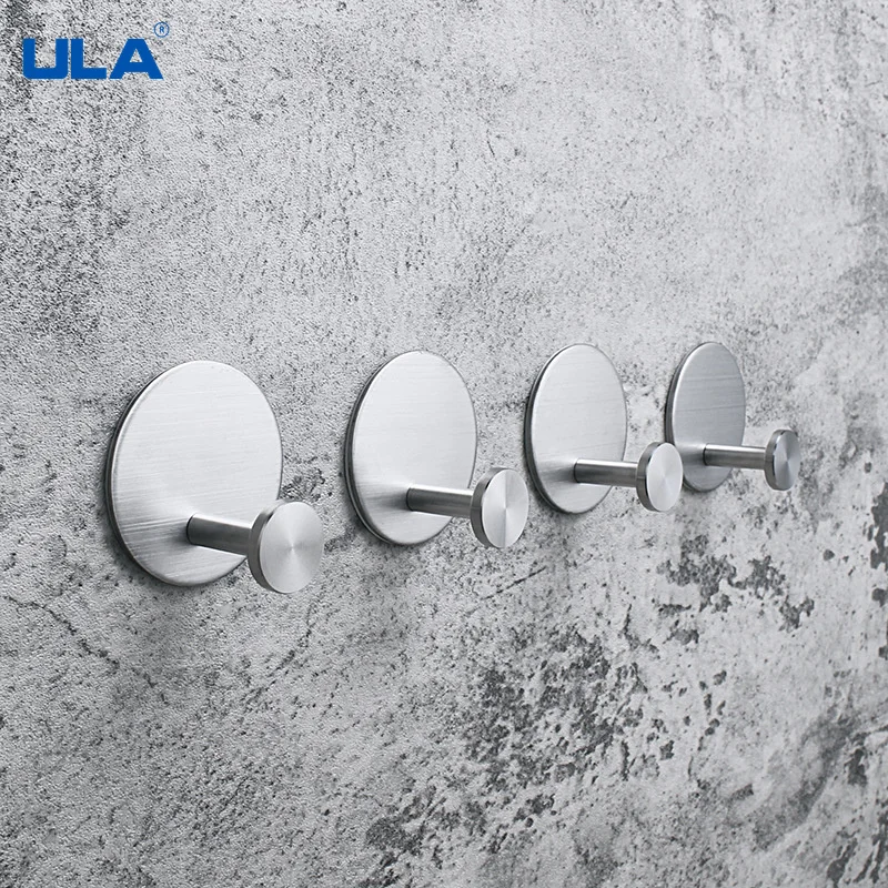 ULA 4pcs Bathroom Wall Hook Adhesive Clothes Hook Hanging Bags Key Rack Kitchen Towel Hanger Bathroom Hardware Stainless Steel