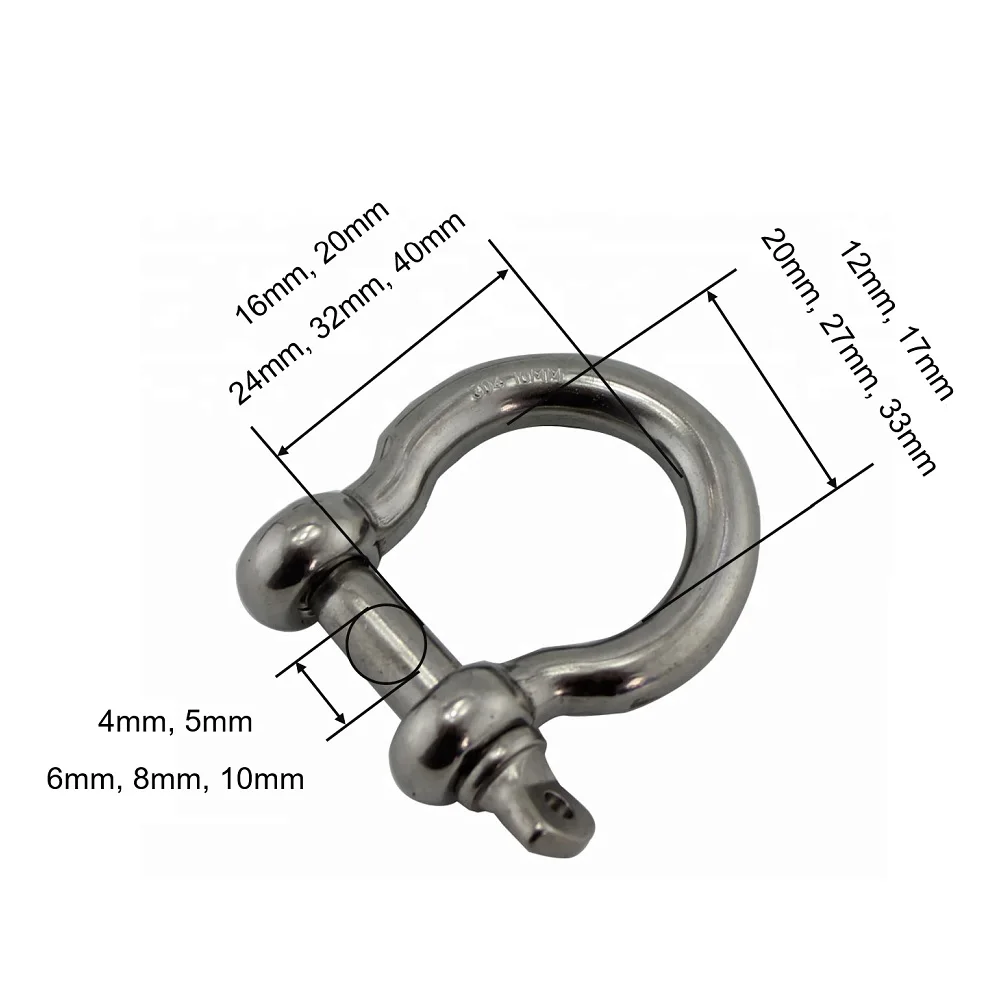 5PCS 304 Stainless Steel Safety Screw Pin Anchor Bow Shackle 4mm To 10mm Rigging Hardware Large Shackles For Survival Bracelets