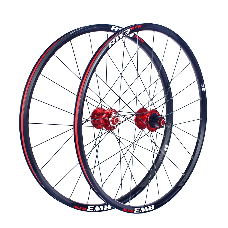 RXR 산악 자전거 바퀴 합금 휠셋, MTB 자전거 허브, 24 홀 rw3 디스크 브레이크, QR 7/11 속도, 전면 2 개 후면 4 개 베어링, 26 인치