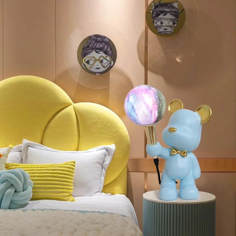 New children's room table lamp girl male bear planet eye protection led bedroom bedside small night lamp room decorative lamp