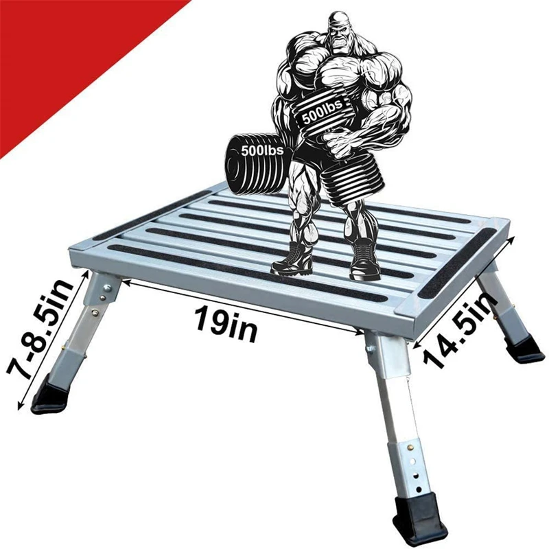 RV Platform Step Stool Adjustable Height Aluminum Folding For Home GarageTruck Or Van Supports Up To 1000lbs Caravan Accessories