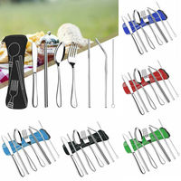 7Pcs/Set Portable Tableware Cutlery Set Stainless Steel Spoon Fork Chopsticks Utensils Outdoor Tableware