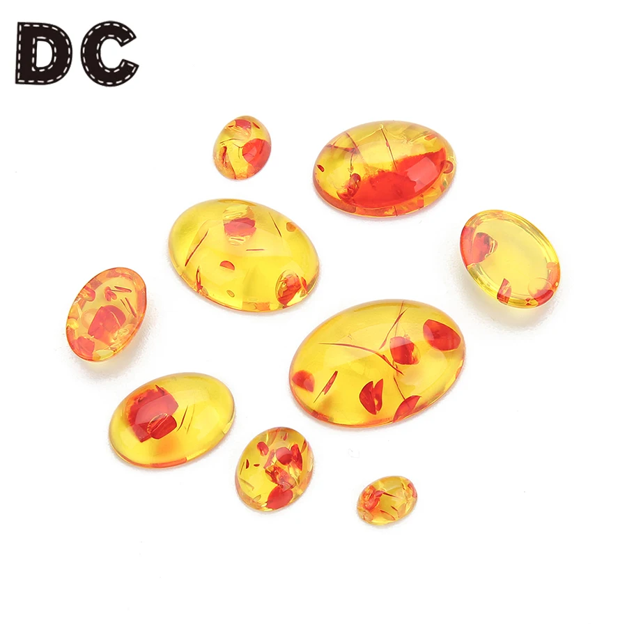 DC 10pcs/lot 6*8mm 8*10mm Oval Imitation Ambers Flatback Resin Cabochons Spacer Beads for DIY Necklace Bracelets Jewelry Making