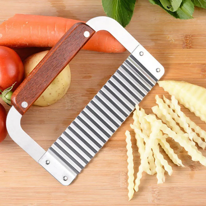 

1 Pcs Crinkle Cutters, Crinkle Cutting Tool French Fry Slicer Stainless Steel Blade Wooden Handle Vegetable Salad Chopping Knife