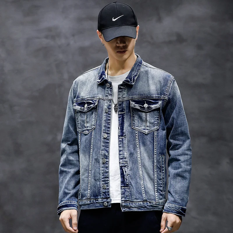 Men‘s Autumn Spring Denim Clothes Jacket Personality Youth Lapel Solid Color Student All-match Soft Cotton Handsome Thin Slim