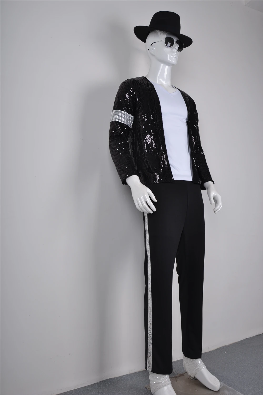 MJ Michael Jackson Billie Jean Coat Black Sequin Armband Jacket Pants Glove Socks Party Costume Kids Adults Cosplay Prop