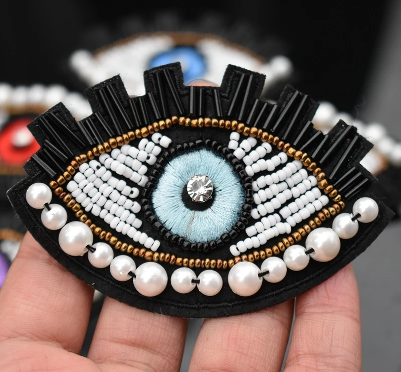 Handmade bead Eye Beaded Patch for Clothing Iron on Beading Applique Clothes Shoes Bags Decoration Patch DIY Apparel