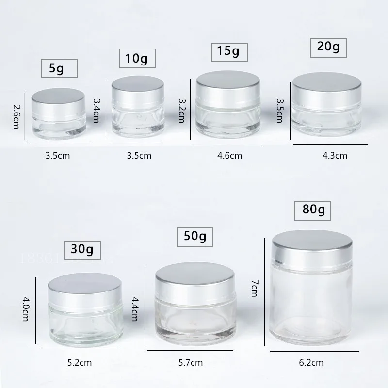 1pcs 5g 10g 20g 30g 50g Empty Transparent Glass Jar Containers Cosmetic Cream Lotion Powder Bottles Pots Travel Ointment Box