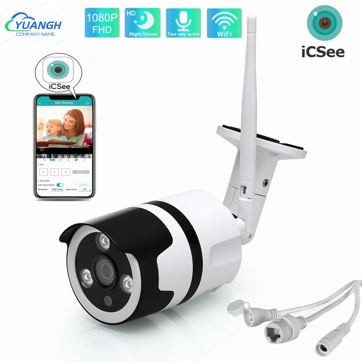 ICSee Outdoor Wireless IP Camera 2MP Two-way Audio Waterproof Human Detect Video Surveillance WIFI Camera