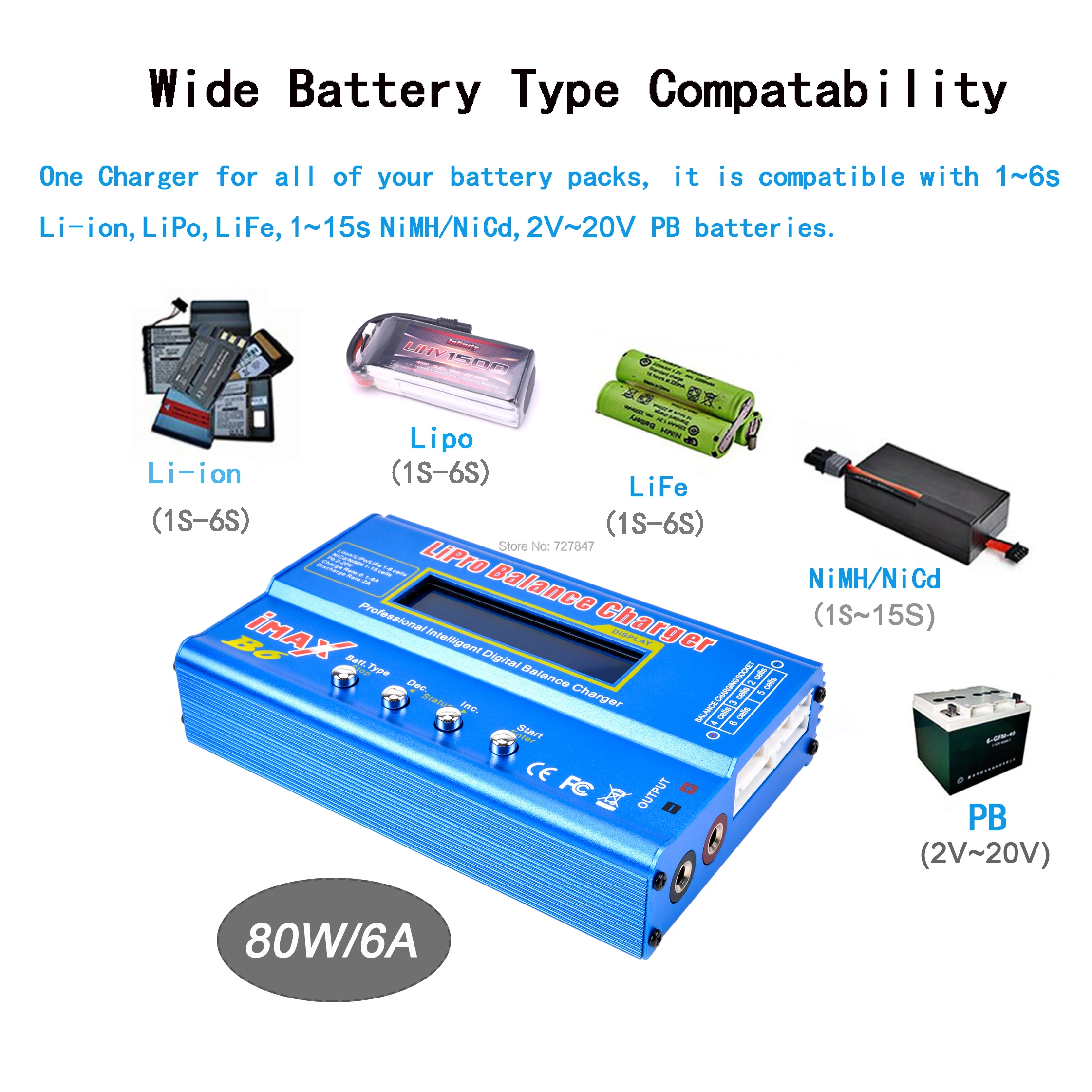 New iMAX B6 LCD Screen Digital RC Lipo NiMh Battery Balance Charger Discharger 80W  + AC Converter Adapter DC 12V / 5A