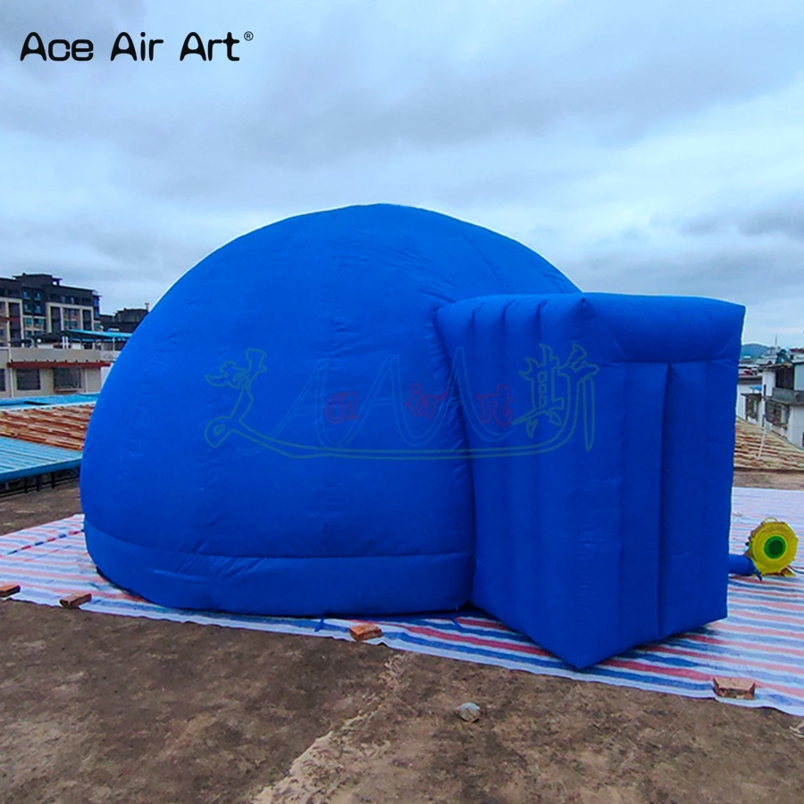 Fabbrica di tende gonfiabili per fioriera a cupola di colore blu con un anello personalizzato in tessuto Oxford Ace Air Art direttamente con ventilatore d'aria gratuito