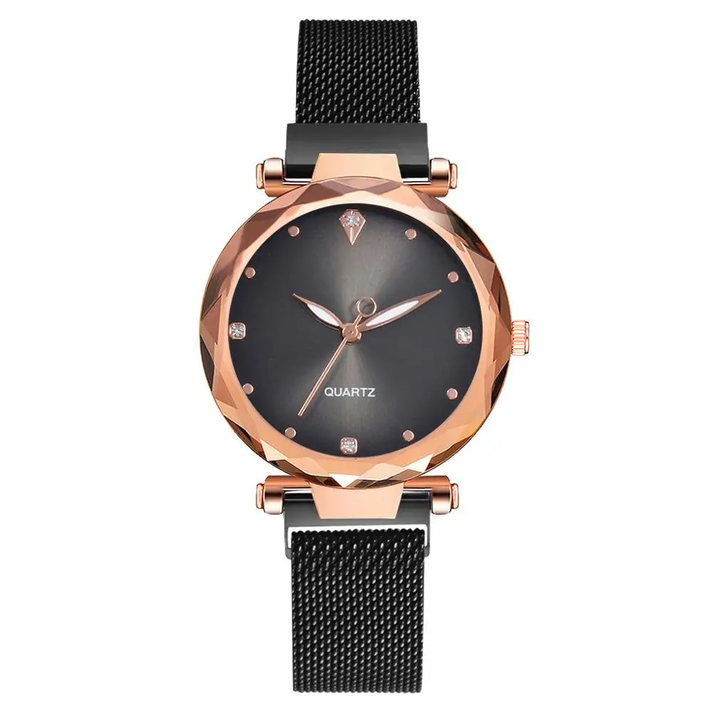 Relojes magnéticos de moda para mujer, pulsera de malla de acero, reloj de lujo con diamantes, reloj femenino