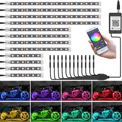 8pcs 12pcs Motorcycle RGB Led Light Kit Waterproof Multi-Color Atmosphere Lights Lamp Strip for Davidson Honda Kawasaki Suzuki