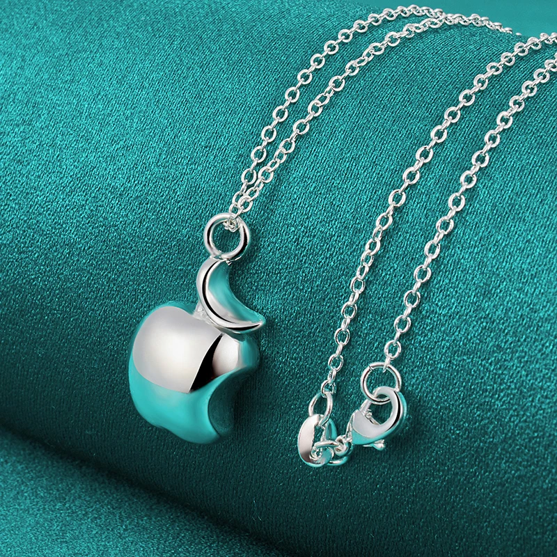 DOTEFFIL 925 Sterling Silver 16-30 Inch Chain Apple Pendant Necklace For Women Wedding Engagement Fashion Charm Jewelry