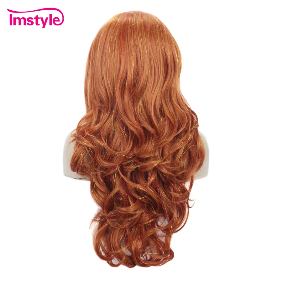 Imstyle Tinsel Synthetic Lace Front Wig Ginger Blonde Orange Wig Long Wavy Glitter Wigs For Women Party Cosplay Wig