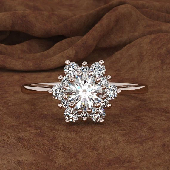 Luxury Female Snowflake Ring Fashion Yellow Rose Gold Color Crystal Zircon Stone Ring Vintage Wedding Rings For Women