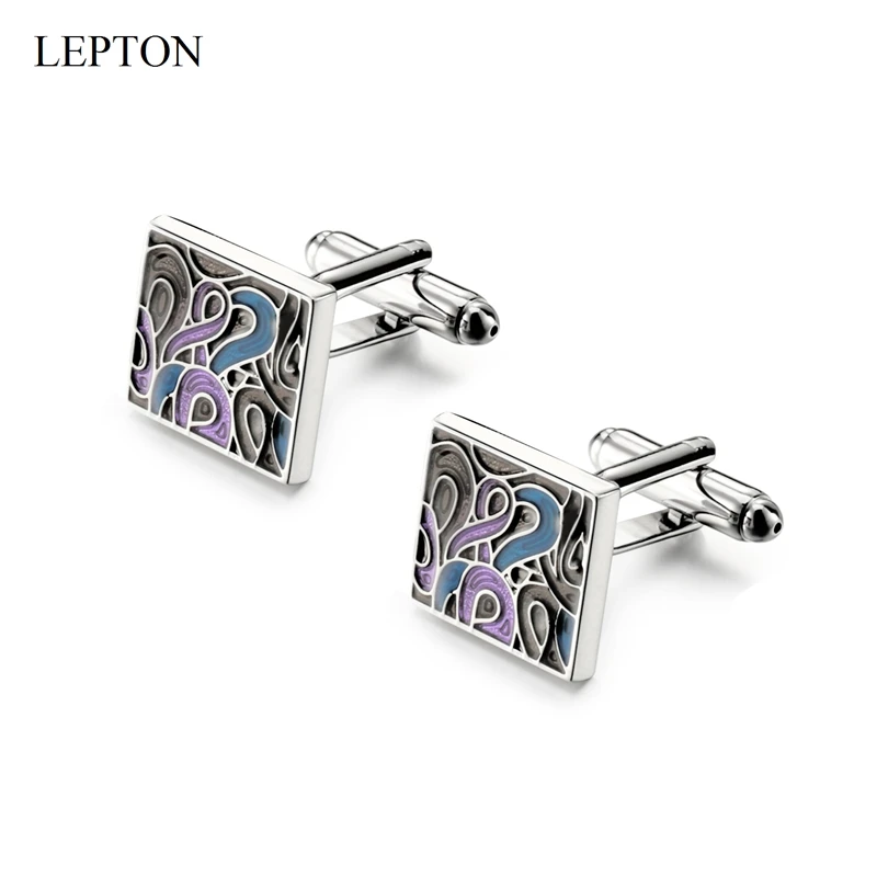 Newest Coloured Enamel CuffLinks Lepton Classic Blue Gray Purple Cuff Links For Mens French Shirt Cuffs Cufflink Relojes Gemelos