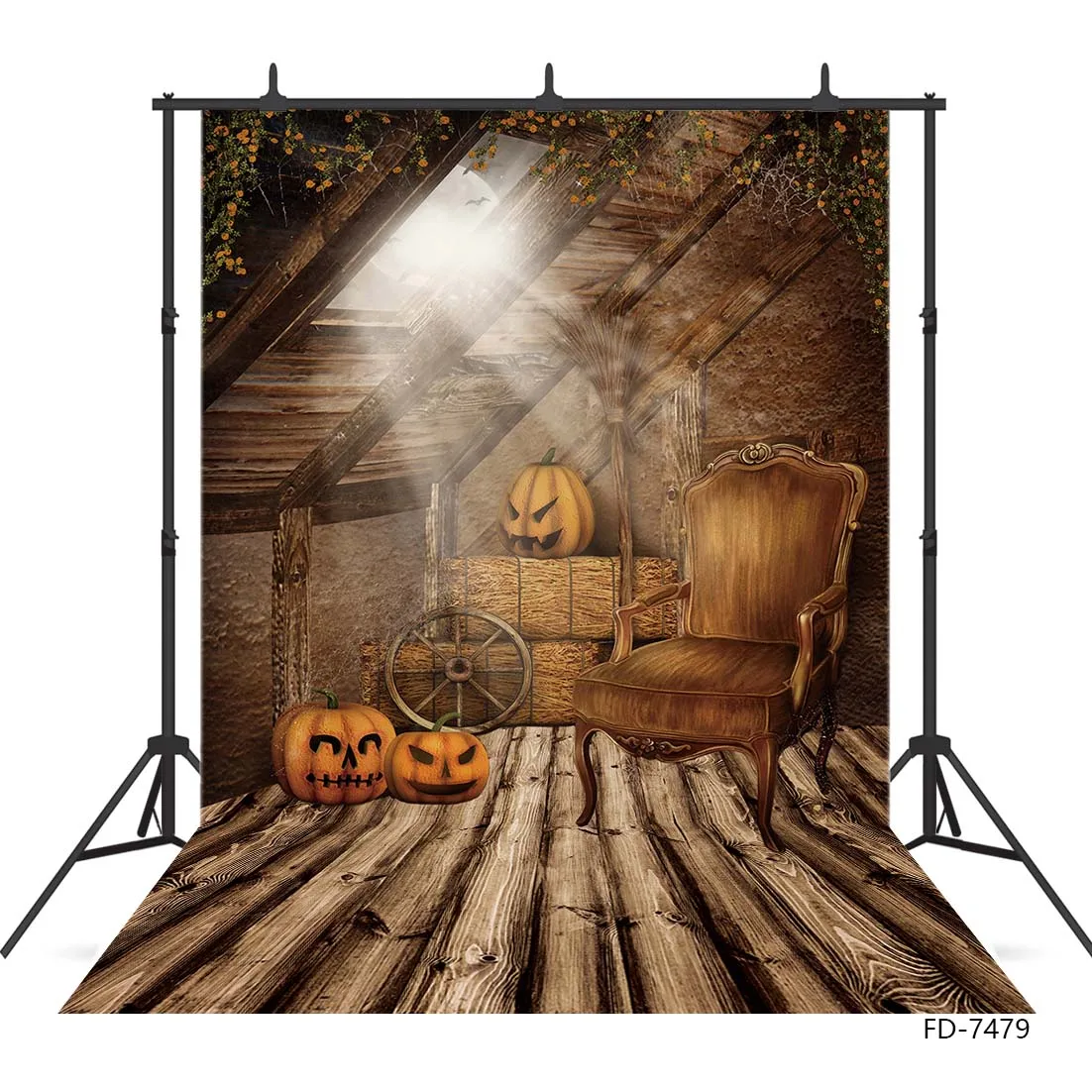 Halloween Attic Room Spooky Pumpkins Photography Backdrops for Photocall Vinyl Backgrounds Portrait Children Party Photo Studio