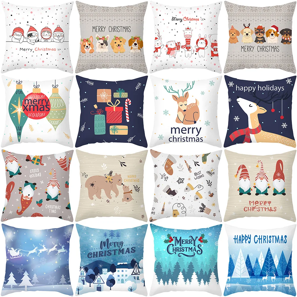 Merry Christmas Cushion Cover for Home Decoration, Santa Claus, Elk, Ornaments, New Year2023