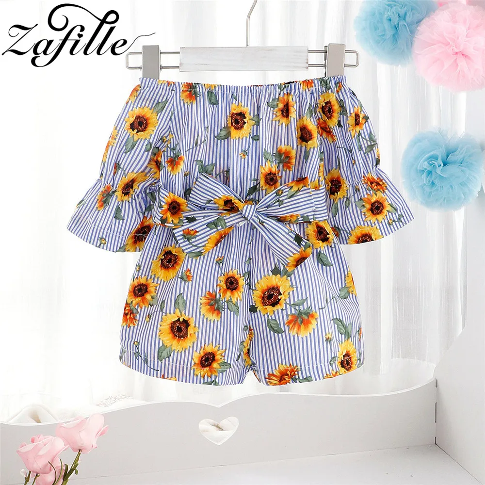 ZAFILLE Summer Female Baby Girls Jumpsuit For Kids Clothing Sunflower Toddler Baby Clothes Belted Children Overalls For Girls