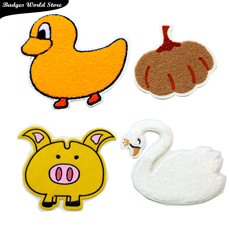 Cute cartoon animal patch duck pig swan pumpkin icon towel embroidered applique patches for DIY Iron on badges on clothes