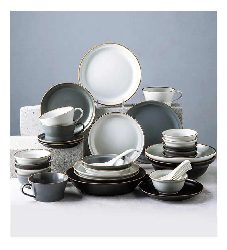 

LingAo-Nordic Style Ceramic Household Bowl, Plate, Dish, Chopsticks, Tableware Combination Set