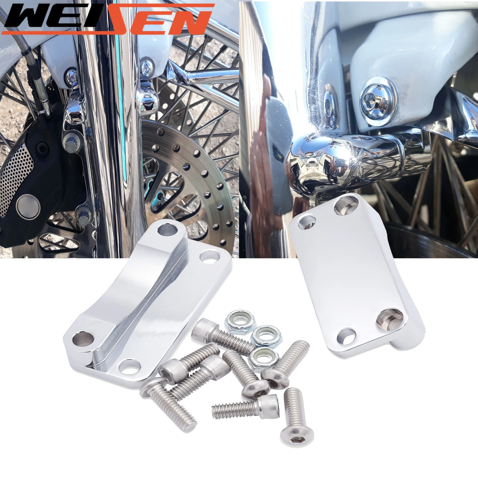 

For Harley Most 2003-2013 Davidson Touring ModelFront Fender 20mm Riser Relocator Spacer Large Tire Chrome Billet Aluminum