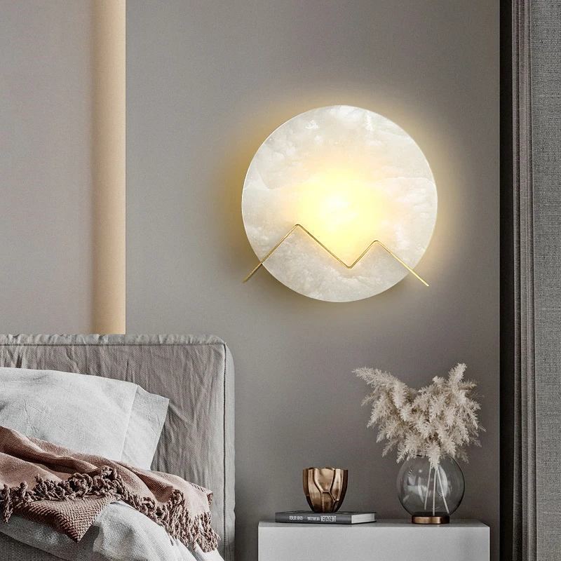 6W Marble Wall Lamp LED All Copper Sconce Light Background Wall Decoration Lamp Living Room Bedroom Bedside Hotel Bar Aisle Bra