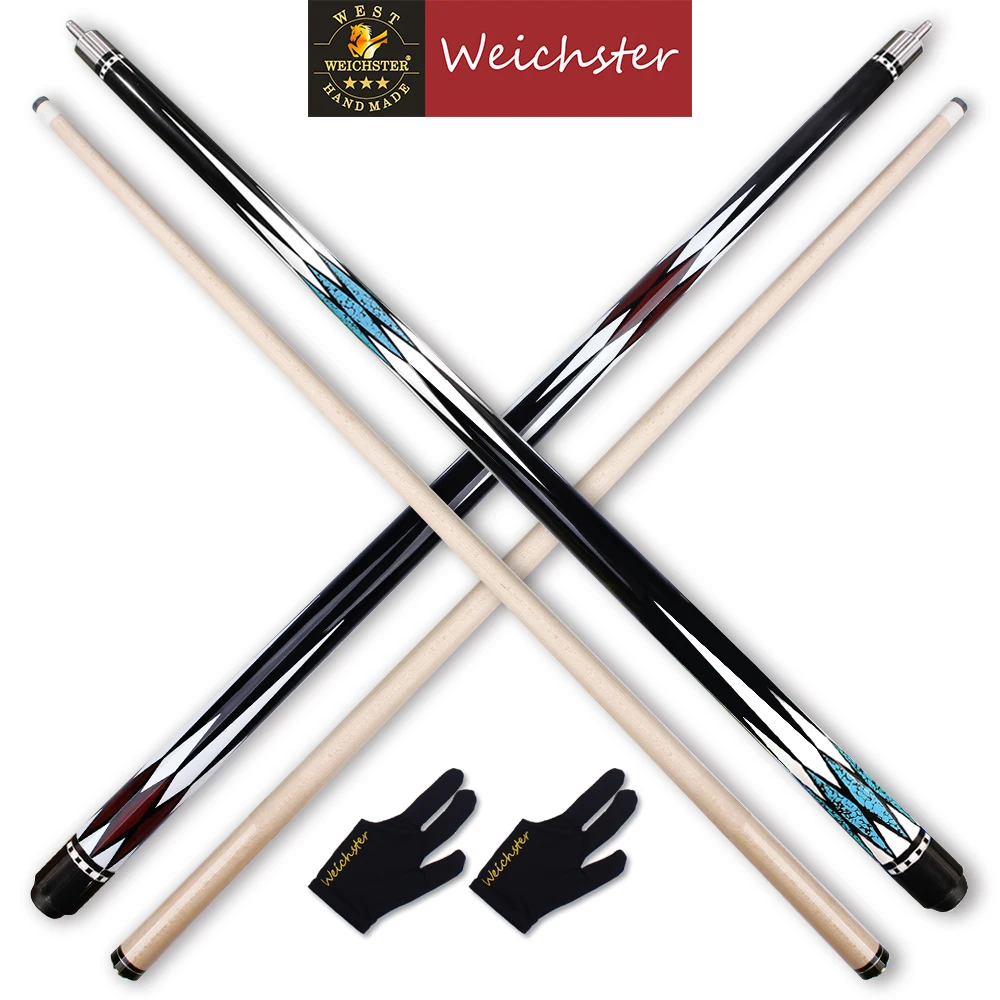 

Weichster Billiard Pool Cue Stick 1/2 Red Blue Buff Cue 57" 13mm Tip with glove