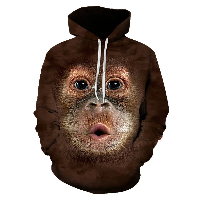 Funny Mens Hoodies Monkey Orangutan 3D Printed Hoodie Men Women Spring Autumn Fashion Hooded Pullover Sweatshirts Streetwear