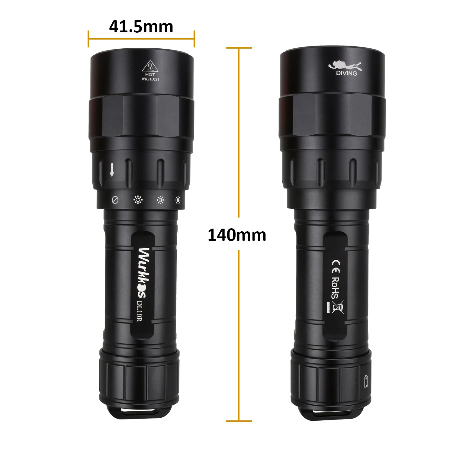 Wurkkos DL10R Scuba Diving Torch XHP70.2 LED Flashlights 4500lm 21700 USB-C Rechargeable Rotary Switch Magnetic Control