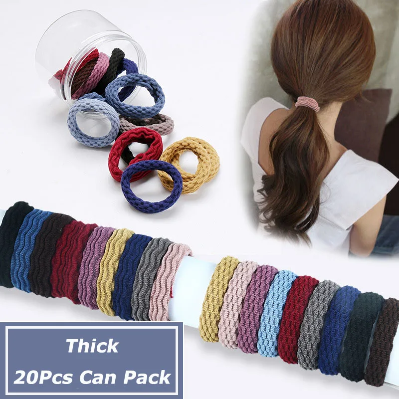 

20Pcs/Set New Women Hair Accessories Simple Thick Hair Ties Set Elastic Hair Band Ponytail Holder Rubber Hair Ties for Women