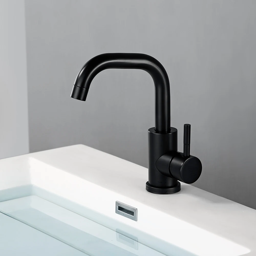 Black Single Handle One hole 360degree Rotating Washbasin Hot and cold water Save Water Countertop installation  Bathroom Faucet