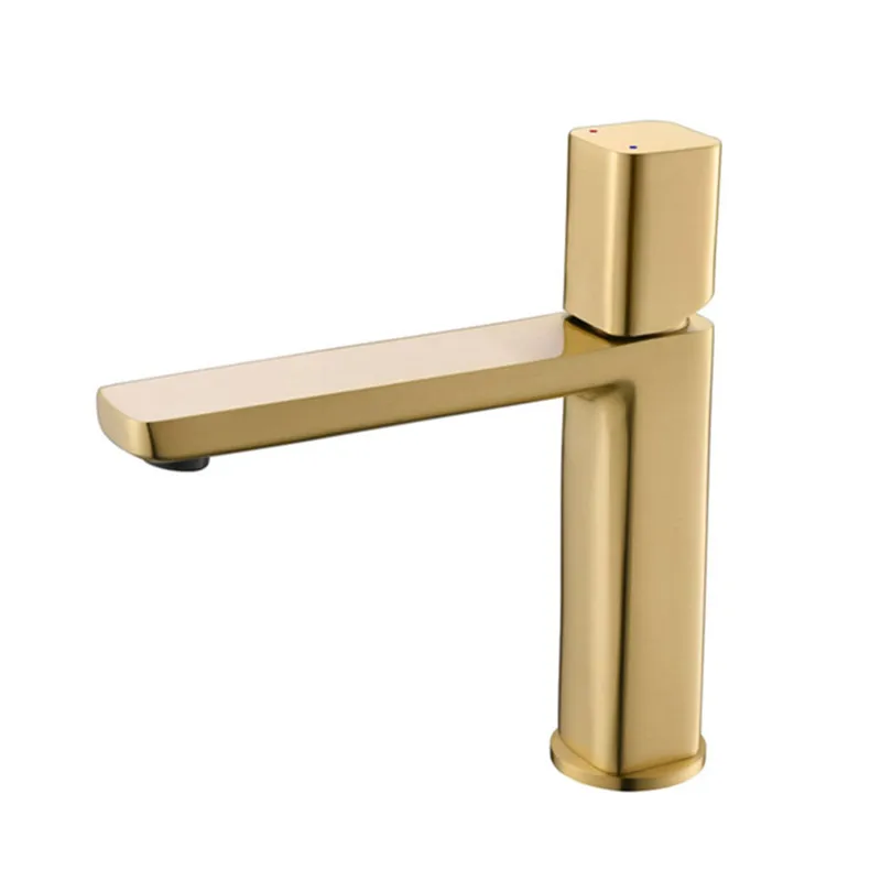 

Solid Brass Basin Faucets Copper Sink Mixer Taps Hot & Cold Single Handle Deck Mounted Lavatory/Bathroom Use Brushed Gold