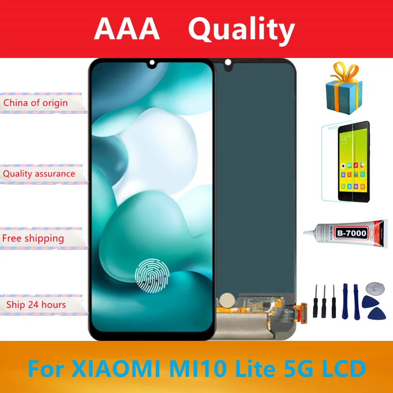 Super AMOLED Screen For Xiaomi MI 10 Lite 5G Display Fingerprint Function 10 Touch Screen Replacement For MI10 Lite 5G Global